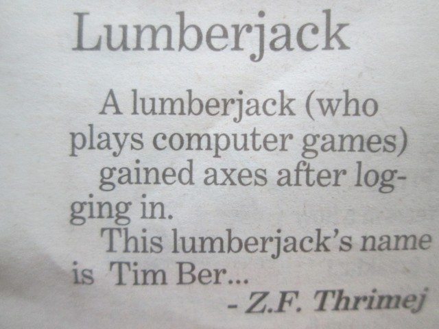 My poem "Lumberjack" in the 11/28/14 issue of the Milpitas Post (on page 29)